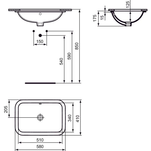 Ideal Standard - Unterbau-WT CONNECT, rechteckig, o. Hl., m.Ül., 580x410x175mm, Weiß