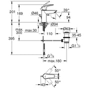 Grohe - EH-WT-Batterie EUROSMART 33265_3 S-Size Zugstangen-Ablaufgarnitur chrom
