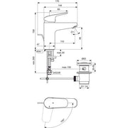 Ideal Standard - WT-Armatur CERAFLEX, Grande, 5l/min., BlueStart, m.Ablgarn., Ausld.101mm,Chrom