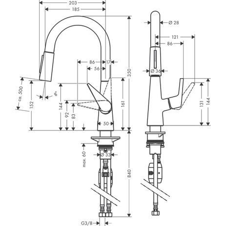 Hansgrohe - Spültischmischer TALIS S 160 edelstahl-optik mit Ausziehbrause