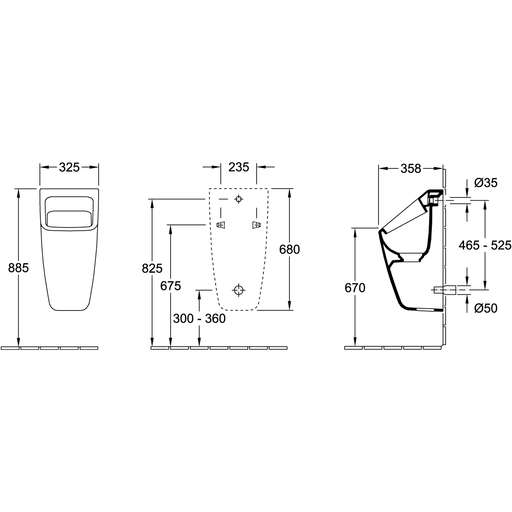 VILLEROY & BOCH - Absaug-Urinal ARCHITECTURA 5587 325x680x355mm m Zielobjekt WeißAlpin C
