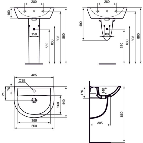 Ideal Standard - Handwaschbecken EUROVIT, 1 Hl., m.Ül., 500x440x175mm, Weiß