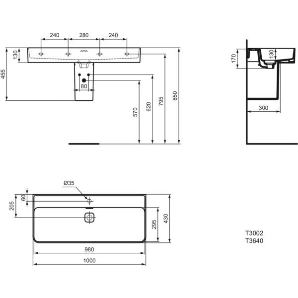 Ideal Standard - Waschtisch STRADA II, o. Hl., m.Ül., 1000x430x170mm, Weiß