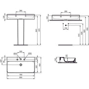 Ideal Standard - Waschtisch CONCA, 3 Hl., o.Ül., 800x450x145mm, geschliffen, Weiß