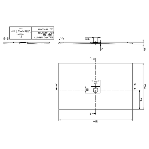 VILLEROY & BOCH - Duschwanne Squaro Infinity 1600x1000x40mm re-eckig Stone White