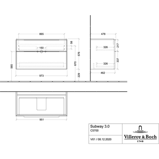 VILLEROY & BOCH - WTU 973x576x462 mm 2 Auszüge Kansas Oak