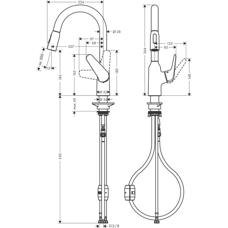 Hansgrohe - Spültischmischer 180 FOCUS M42 Ausziehbrause 2jet edelstahl-optik