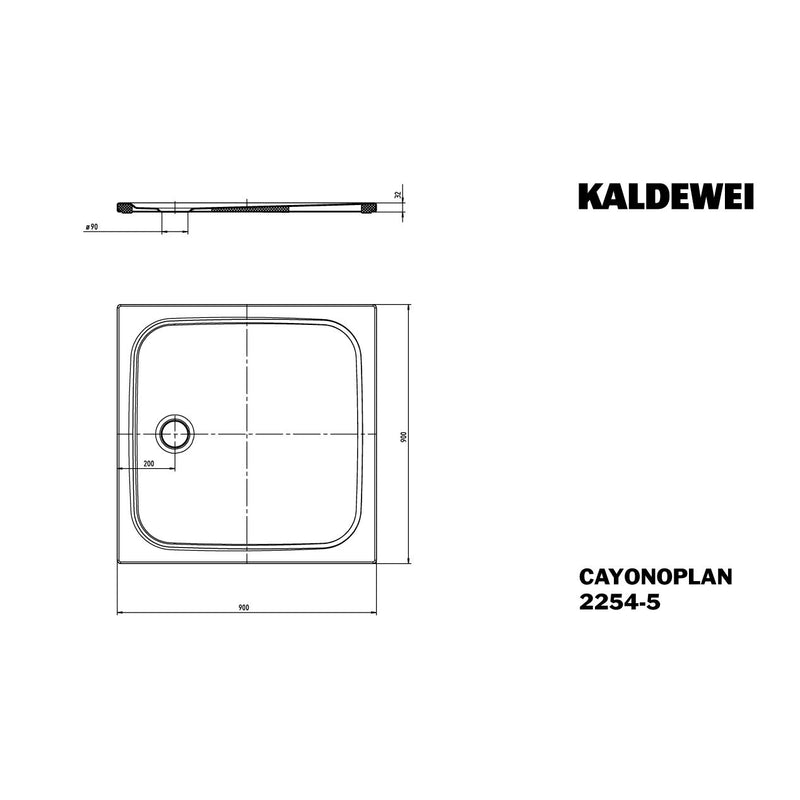 Franz Kaldewei - DW CAYONOPLAN Mod.2254-5, 900x900, alpinweiß,Wannenträger extraflach
