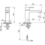 Ideal Standard - Waschtischarmatur EDGE, Slim, 5 l/min., o.Ablgarn., Ausld.120mm, Chrom
