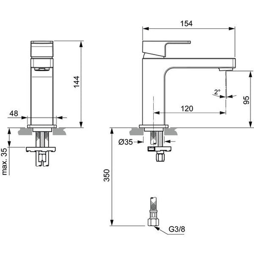 Ideal Standard - Waschtischarmatur EDGE, Slim, 5 l/min., o.Ablgarn., Ausld.120mm, Chrom