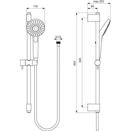 Ideal Standard - Brausekombi. IDEALRAIN EVO, 600mm, 3-Funktionshandbrause d:110mm, Chrom