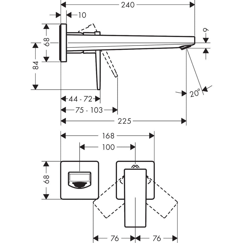 Hansgrohe - 2-Loch Waschtischarmatur Unterputz Metropol F-Set mattschwarz langer Ausl