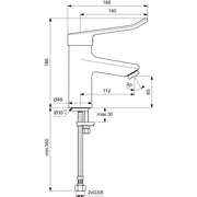 Ideal Standard - WT-Armatur CERAPLUS 2, mit Bügelgriff ohne Ablaufgarn., Ausld. 112mm, Chrom