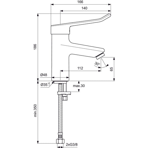 Ideal Standard - WT-Armatur CERAPLUS 2, mit Bügelgriff ohne Ablaufgarn., Ausld. 112mm, Chrom