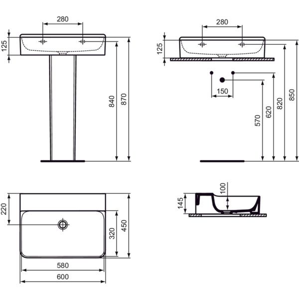 Ideal Standard - Waschtisch CONCA, o.Hl., o.Ül., 600x450x145mm, Weiß