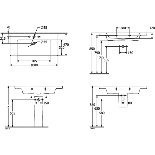 VILLEROY & BOCH - Schrankwaschtisch Subway 3.0 1000x 470mm re-eckig m. ÜL. Weiß Alpin cplus