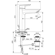 Ideal Standard - Waschtischarmatur TESI, Grande, 5 l/min., m.Ablgarn., Ausld.123mm, Chrom