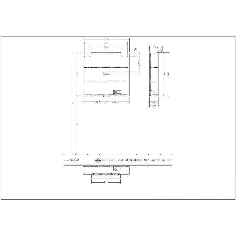 VILLEROY & BOCH - Spiegelschrank A18 LED-Aufsatz- Leuchte 800x746/810mm EEK A-A