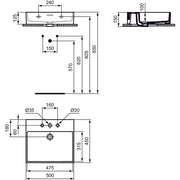 Ideal Standard - Waschtisch EXTRA, 3 Hl., m.Ül., 500x450x150mm, Weiß