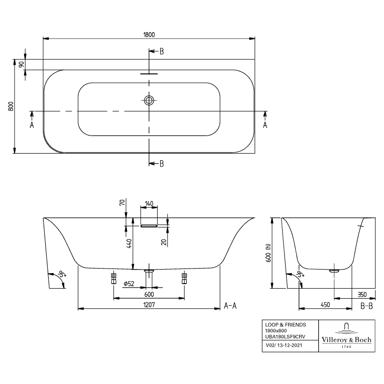 VILLEROY & BOCH - Vorwand-BW Loop&Friends 180LSFRA2 Vorwand-BW re ausf. m Sys AC TP2 weAlpin