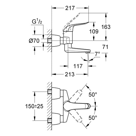 Grohe - WT EHM EUROECO SPECIAL 32771 Wandmontage absperrb. S-Anschlüsse chrom