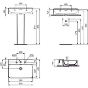 Ideal Standard - Waschtisch CONCA, 3 Hl., m.Ül., 600x450x165mm, geschliffen, Weiß