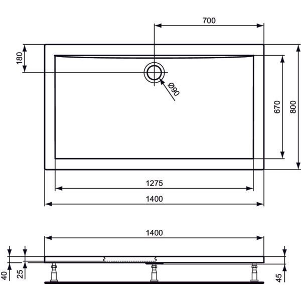 Ideal Standard - Rechteck-Brausewanne ULTRA FLAT, 1400x800x47mm, Weiß
