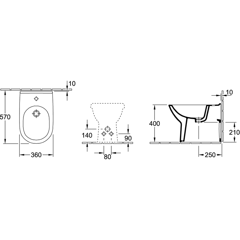 VILLEROY & BOCH - Bidet O.NOVO 546100 360x560 360x560 weiß Cplus