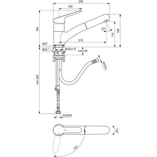 Ideal Standard - Küchenarmatur CERAFLEX, m.herausz.HB, Ausld.210mm, Chrom