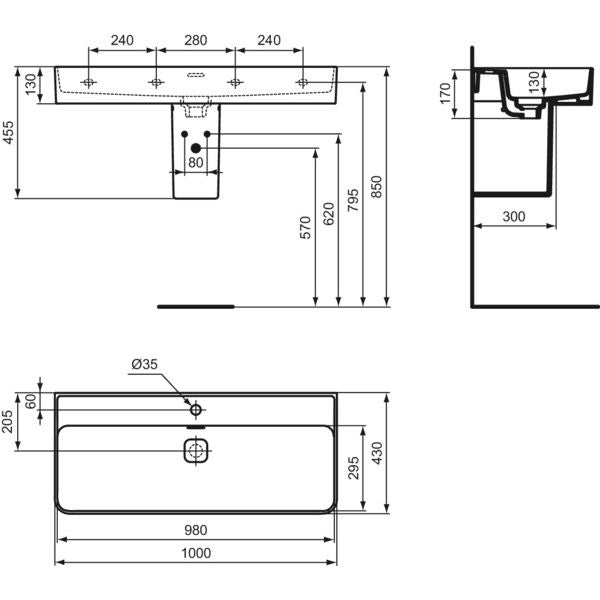 Ideal Standard - Waschtisch STRADA II, 1 Hl., m.Ül., 1000x430x170mm, Weiß