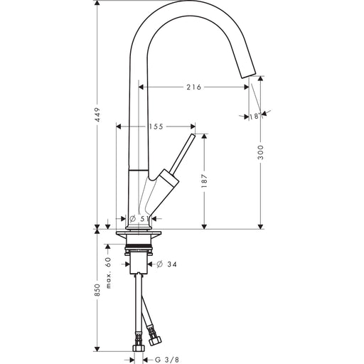 Hansgrohe - Spültisch EHM AXOR STARCK 10822 chrom mit schwenkbarem Auslauf