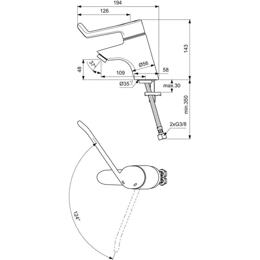 Ideal Standard - WT-Sicherheitsarmatur CERAPLUS B8221A Bedienhebel 180mm o.Ablaufg.chrom