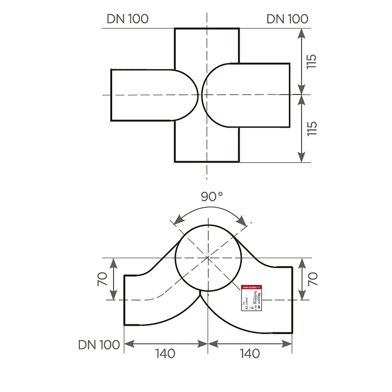 Fornatis - Kombinationsabzweig DN100x100x100 90 Grad