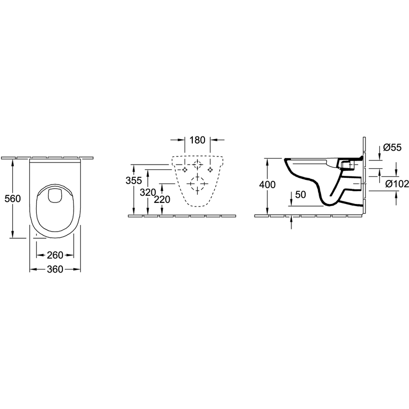 VILLEROY & BOCH - Tiefspül-WC spülrandlos O.novo 5660R2 360x560mm DirectFlush wandh Weiß Alpin