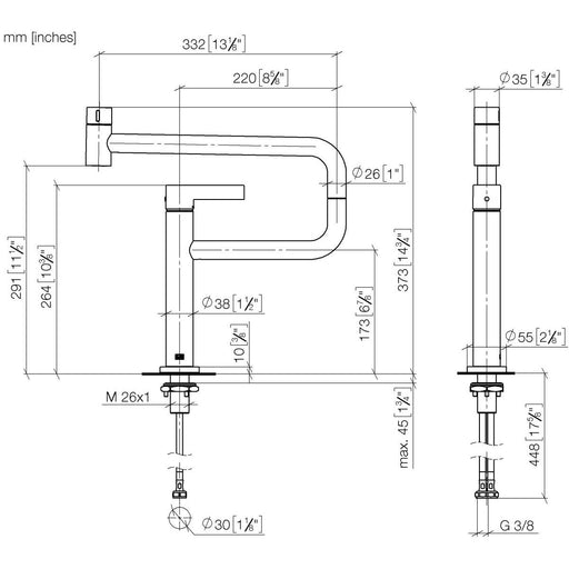 Dornbracht - Spültisch EHM Pivot TARA ULTRA 33845875 schwenkb. Auslauf 360Gr chrom