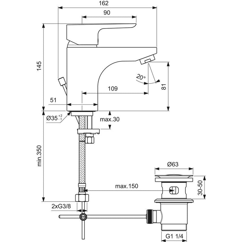 Ideal Standard - Waschtischarmatur 145 CERAPLAN III Ausladung 109mm, Chrom