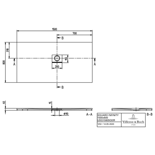 VILLEROY & BOCH - Duschwanne Squaro Infinity 1500x800x40mm re-eckig EB:re Anthracite