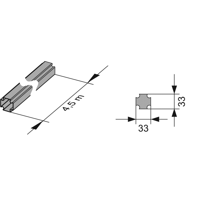 TECE SE - TECEprofil Profilrohr 33 x 33mm verzinkt, (Länge: 4,5 Meter), je Meter