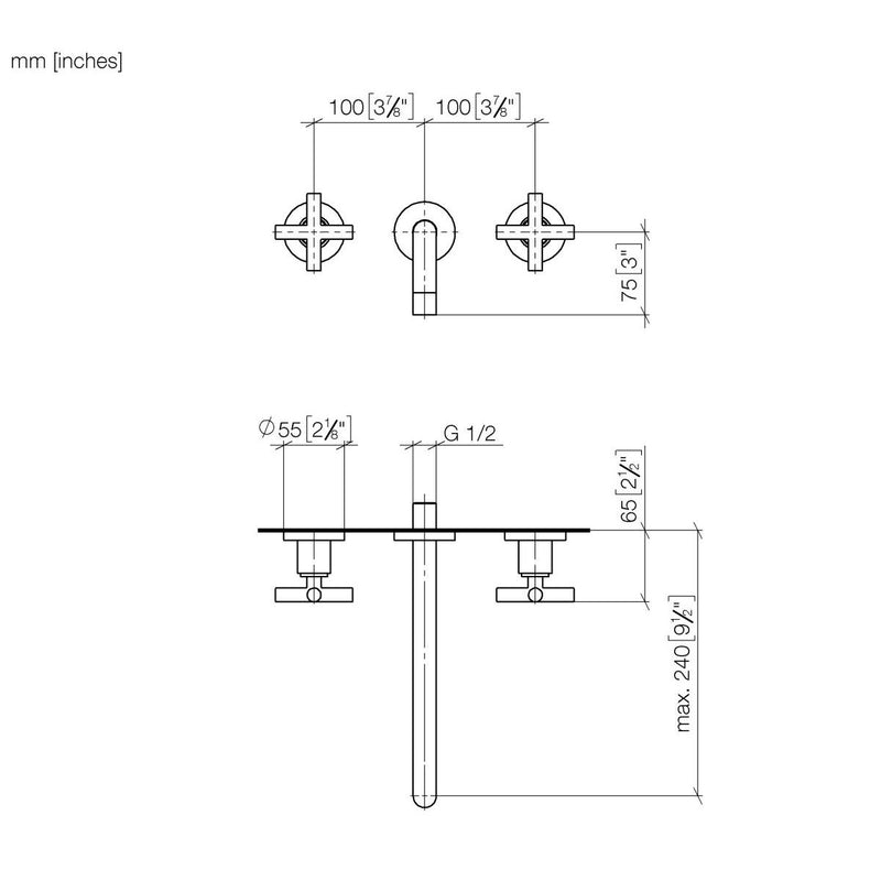 Dornbracht - Fertigset WT- Wandarmatur TARA 36717892 Kreuzgriff platin gebürstet