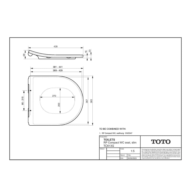 TOTO - Hamberger RP compact WC-Sitz abnehmbar mit Edelstahlscharnieren und Absenkautomatik