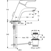 Ideal Standard - WT-Armatur CERAMIX BLUE, m.Ablgarn., mit Kupferrohren, Ausld. 135mm, Chrom