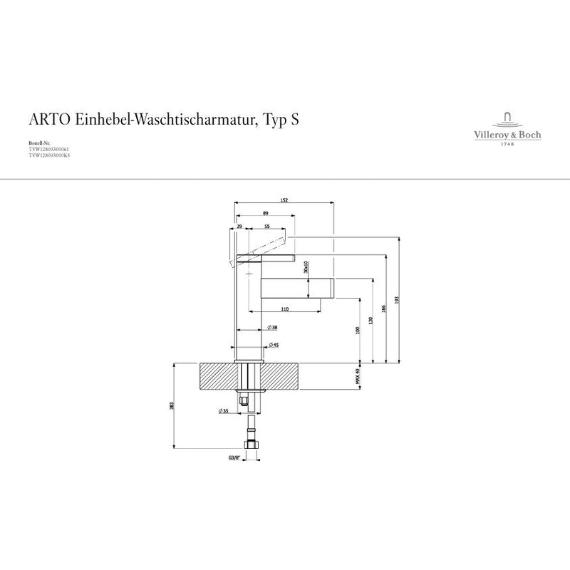 VILLEROY & BOCH - Waschtischarmatur S H110mm ohne Ablaufgarnitur verchromt