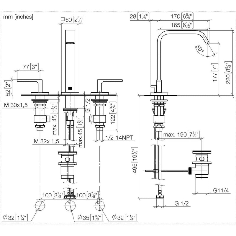 Dornbracht - WT-3-Lochbatt. mit Ablaufgarnitur IMO 20713671 Platin gebürstet