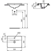 Ideal Standard - Einbauwaschtisch CONNECT, rechteckig, 1Hl., m.Ül., 500x390x175mm, Weiß