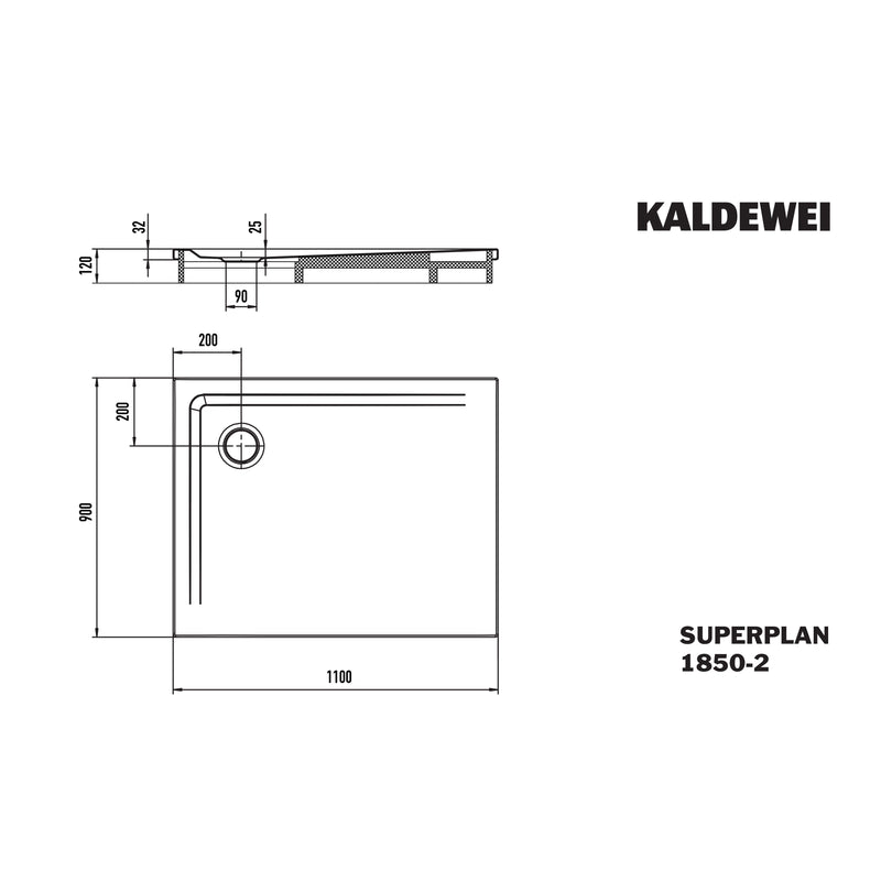 Franz Kaldewei - DW SUPERPLAN mit Wannenträger Mod.1850-2, 900 x 1100, alpinweiß,m. WT
