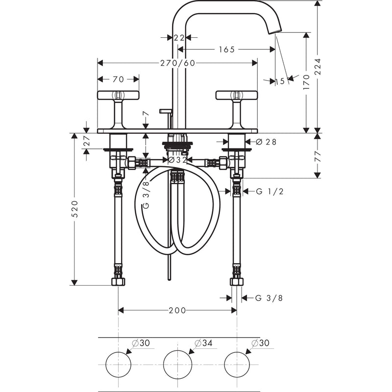 Hansgrohe - 3-Loch WT-Armatur AXOR CITTERIO E Standmodell chrom mit Platte