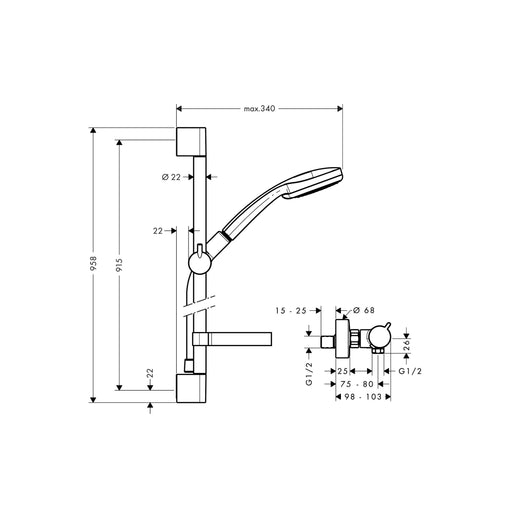 Hansgrohe - Brausenkombi Croma 100 Vario/Ecostat Comfort und Unica'C 900mm