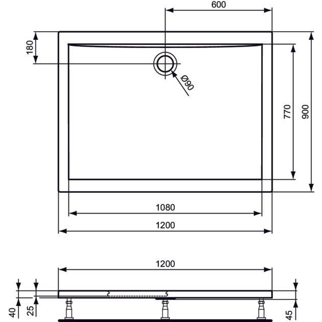 Ideal Standard - Rechteck-Brausewanne ULTRA FLAT, 1200x900x47mm, Weiß