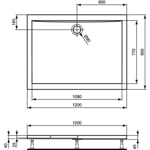 Ideal Standard - Rechteck-Brausewanne ULTRA FLAT, 1200x900x47mm, Weiß