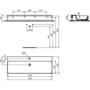 Ideal Standard - Waschtisch CONCA, 1 Hl., o.Ül., 1200x450x145mm, geschliffen, Weiß m.IP